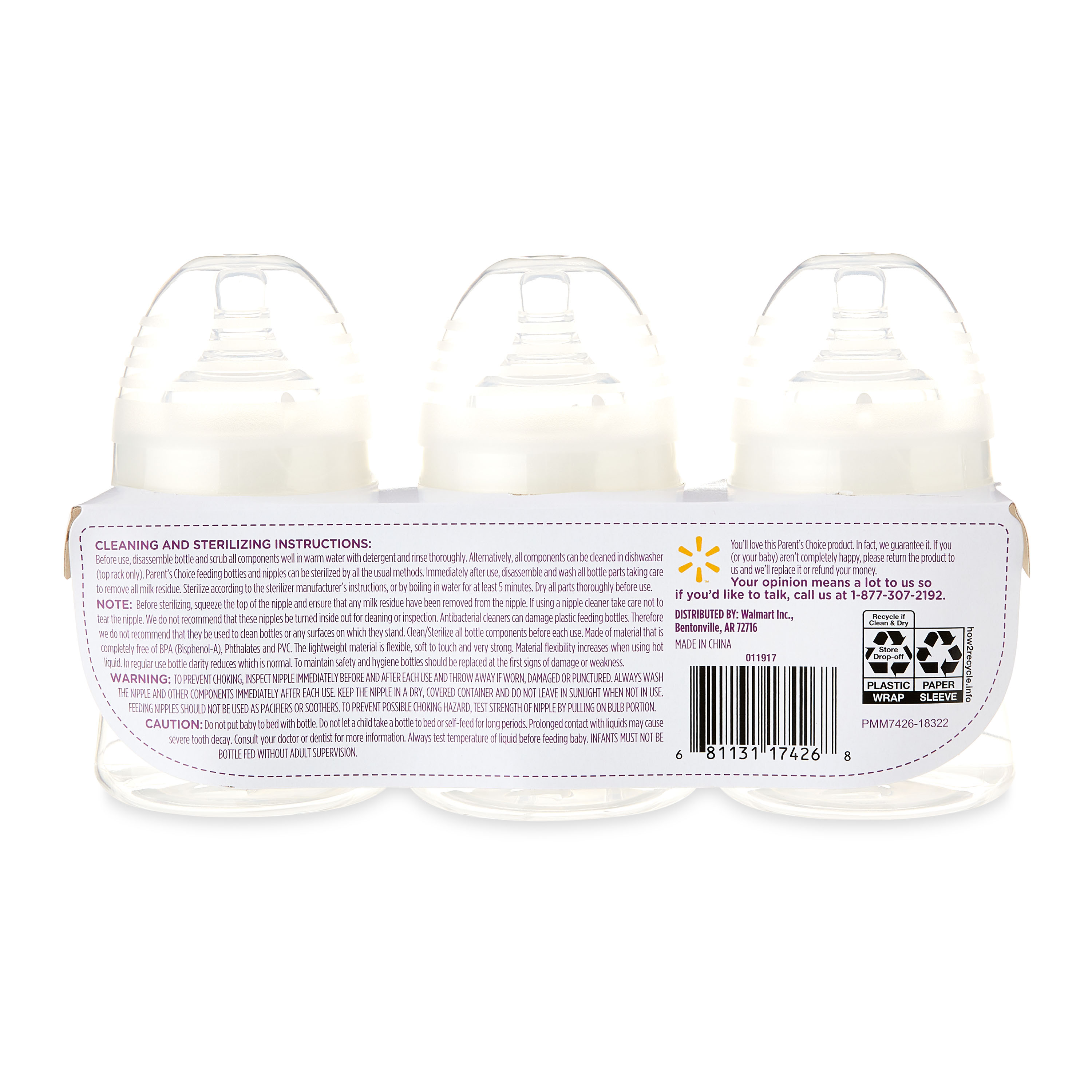 Biberones de Cuello Ancho Parent's Choice, Paquete de 3, 5 fl oz 7