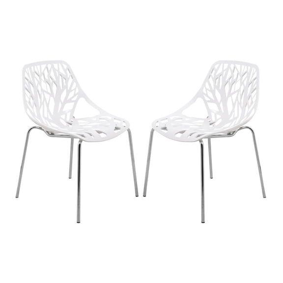 LeisureMod Modern Asbury Dining Chair with Chromed Legs - Set of 2-Color:White