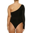 thumbnail image 3 of Skinny Solid Color One Shoulder Long Sleeve Milk Silk Bodysuit,Solid Asymmetric Bodysuit for Women, 3 of 6