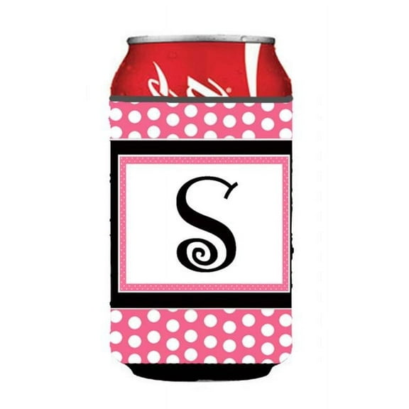 Letter S Initial Monogram - Pink Black Polka Dots Can Or Bottle  Hugger