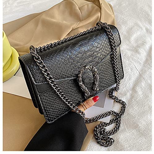 Snake Fashion Brand Women Bag Alligator PU Leather Messenger Bag Designer Chain Shoulder Crossbody Bag Women Handbag Bolso Mujer Black S