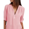 thumbnail image 3 of DYMADE Womens Solid Long Sleeve Zipper Tops Casual Chiffon Shirt Blouses, 3 of 4