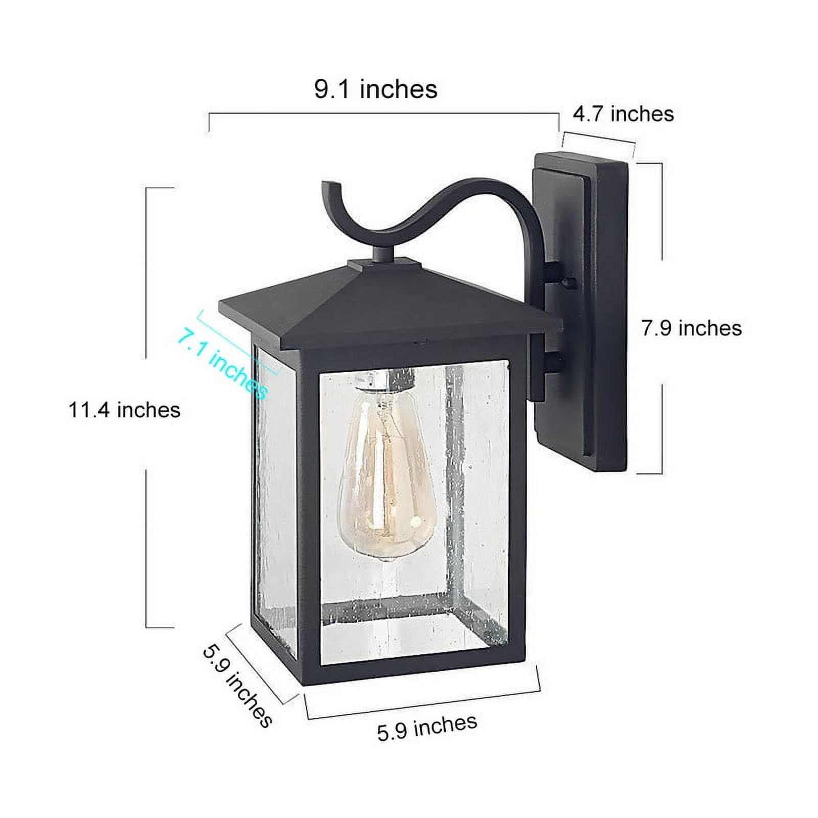 LNC 1-Light Black and Seeded Glass Panel Outdoor Lantern Wall Sconce for Patio and Garden