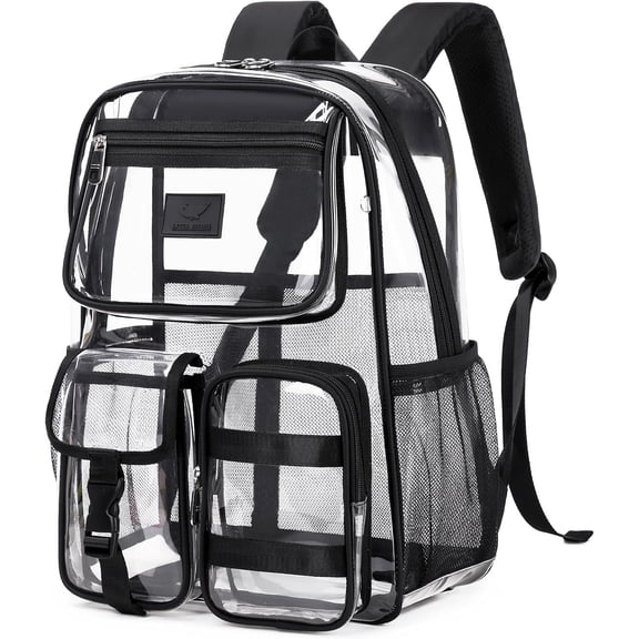 AO ALI VICTORY Clear Backpack, Bookbags Transparent Stadium Approved Travel Daypack See Through Middle College School Bag Large Laptop Backpack for Women Teens Students(Black)