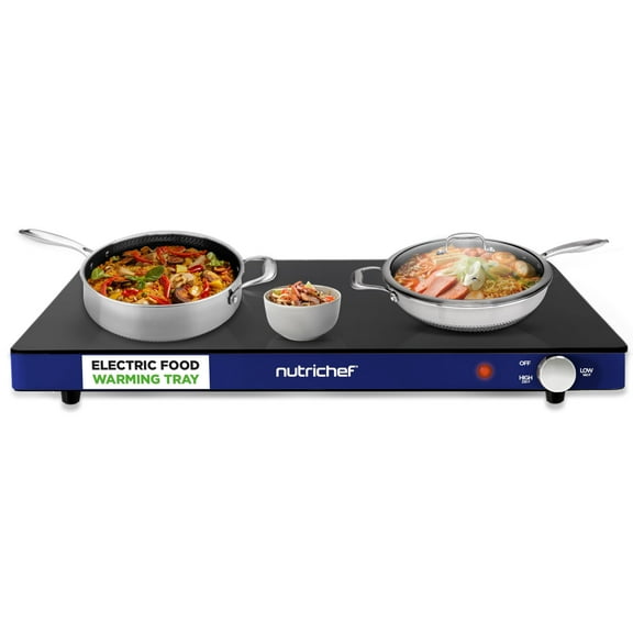 NutriChef Electric Warming Tray | Glass Surface Hot Serving Tray | Adjustable Temperature 140°F to 230°F | Energy Efficient & Space Saving | Perfect for Buffets,Parties & More | 21.2 x 16.5 IN | Blue