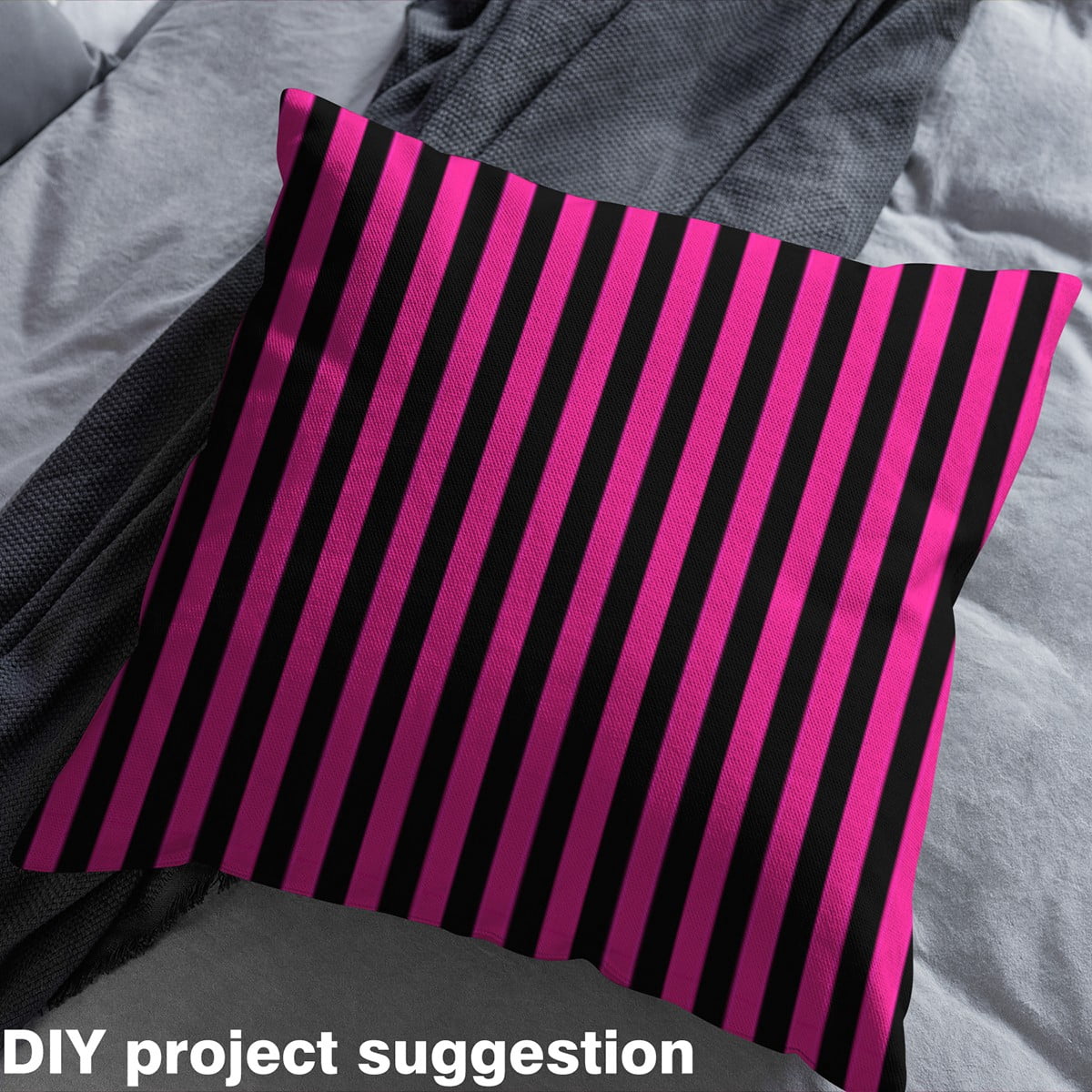 Manfei Geometric Stripe Sewing & Crafting Fabric (1 Yard) for Girls Women, Black Hot Pink Home Decor Fabric by the Yard, Abstract Lines DIY Fabric