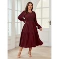 thumbnail image 4 of Women's Plus Size Dress Long Sleeve Crewneck Smocked Tiered Flowy Boho Wedding Party Maxi Dresses, 4 of 5