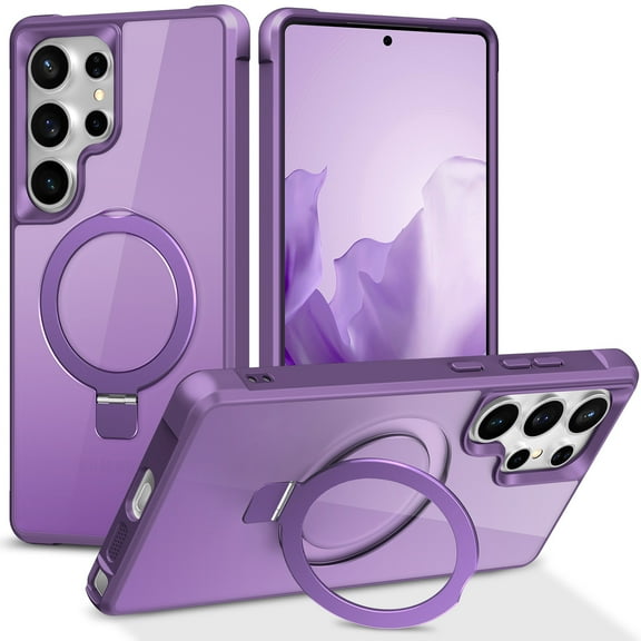 Allytechgroup Samsung Galaxy S25 Ultra Case Magnetic, Compatible with Magsafe & Car Mount Adjustable Stand Ring Holder Heavy Duty Shockproof Matte Phone Case for Samsung Galaxy S25 Ultra, Purple