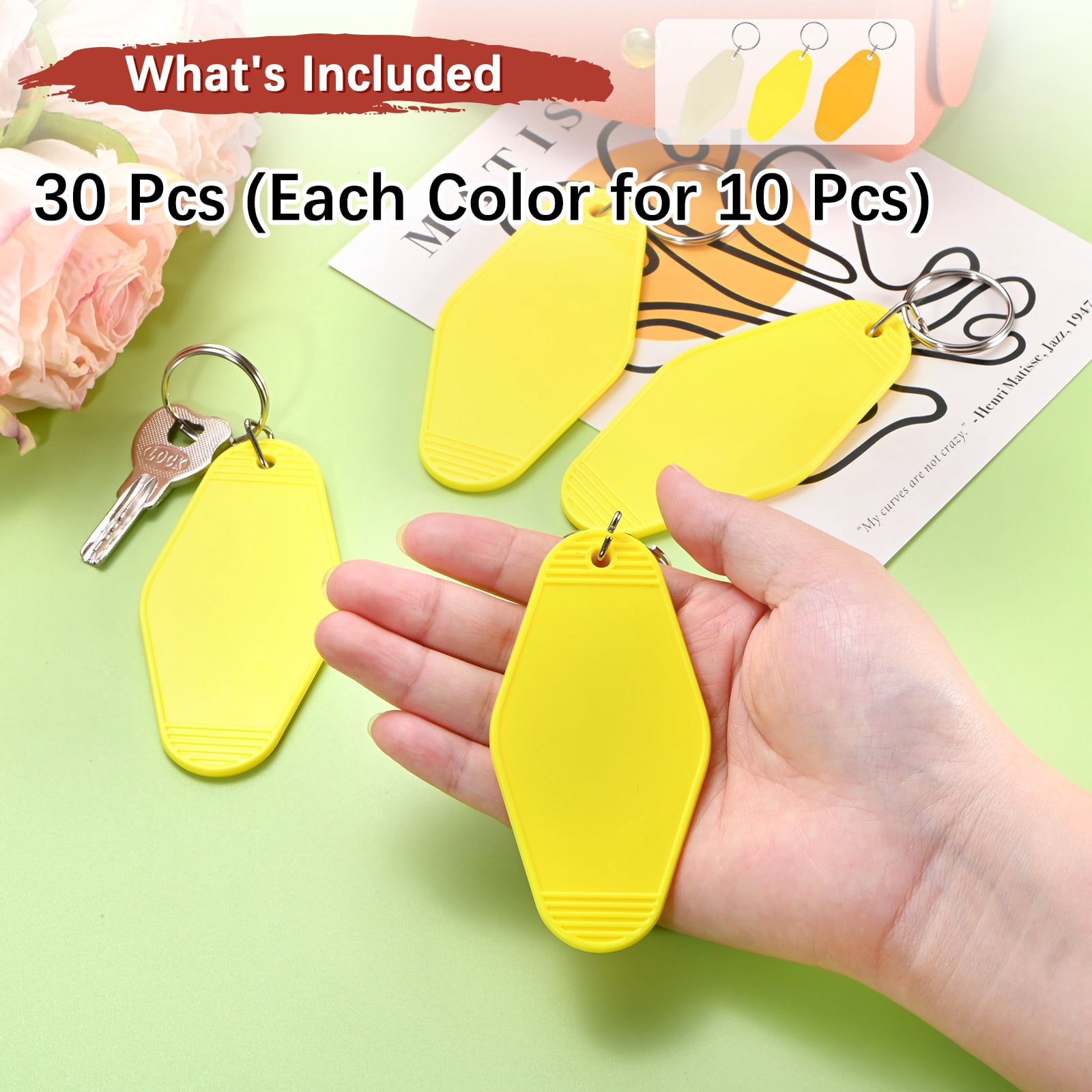 Blank Hotel Keychain Tags [30PCS] - Plastic Rhombus Blank Motel Keychain for Luggage Labels [Mixing 3 Colors - E] Vintage Key Tags