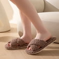 thumbnail image 4 of Women's Fuzzy Slippers Cozy Open Toe Cross Band Memory Foam House Shoes for Bride Wedding Laides Indoor Outdoor Slide, 4 of 6