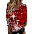 thumbnail image 2 of Mode Femmes Casual Imprimé Flocon de Neige V Cou Coutures Manches Longues Chemisier de Noël Haut, 2 of 5