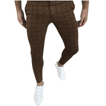 

Dadaria Wide Leg High Waisted Pants for Men Dressy Men Dress Pants Plaid Flat Front Skinny Business Pencil Long Pants with Pocket Coffee XXL Female