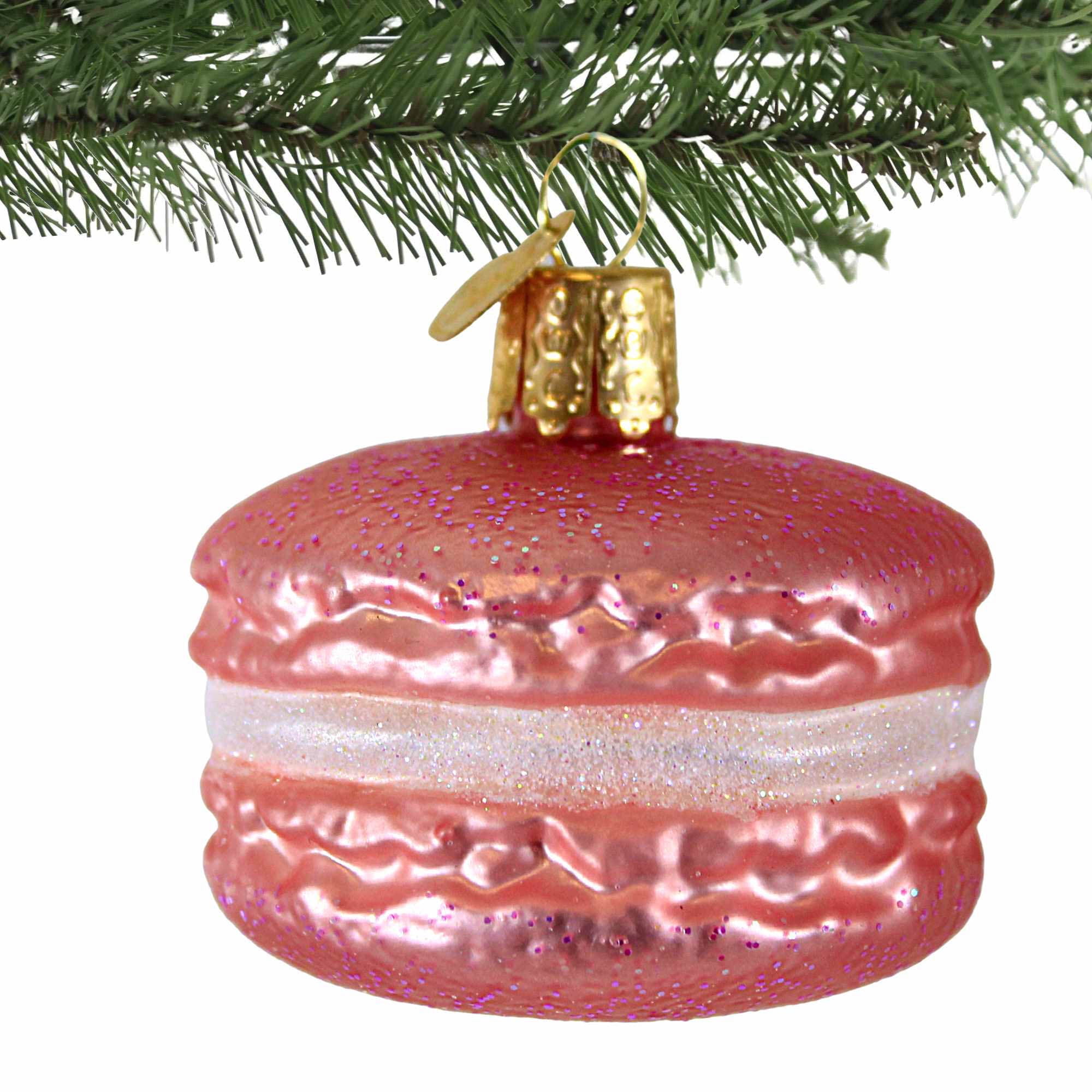 Macaroon Glass Ornament/Ribbon 2 Styles 10cm H, Pink