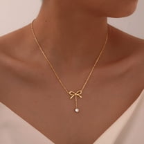 Bow Charms Zirconia Drop Necklace Pendant for Women, 14K Yellow Gold Link Chain Jewelry