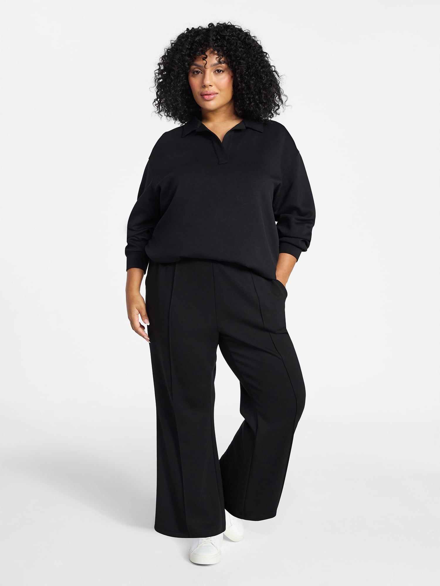 Terra & Sky Women's Plus Size Scuba Knit Layering Top with Long Sleeves, Sizes 0X-5X