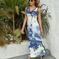 thumbnail image 6 of Blue Chinoiserie Toile Pattern Bird Tree Womens Night Club Maxi Dress V Neck Sleeveless Bohemia Long Dresses, 6 of 9