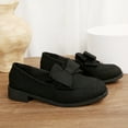 thumbnail image 6 of Women's Bowknot Dress Ballet Flats Shoes Low Chunky Heel Round Toe Slip On Comfortable Canvas Work Loafers Black Size 7, 6 of 9