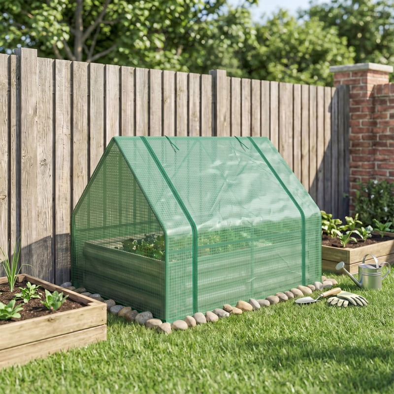 Alvantor Galvanized Raised Garden Bed with Mini Greenhouse Cover 50" Green & Gray 2-in-1