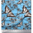 thumbnail image 1 of Soimoi Blue polyester Crepe Fabric Flower & Butterfly Print Fabric by The Yard 42 Inch Wide, 1 of 5