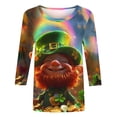 thumbnail image 2 of TaTaai St. Patrick's Day Women's Casual Print Round Neck 3/4 Sleeve T-Shirt Loose Top Gift, 2 of 5