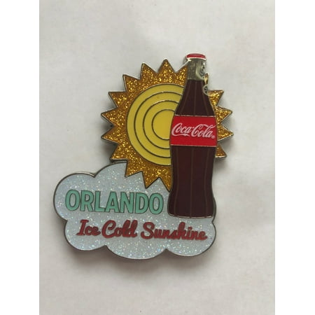 Glitter Magnet - Authentic Coca-Cola Coke Orlando Bottle and Sun Glitter Metal Magnet New