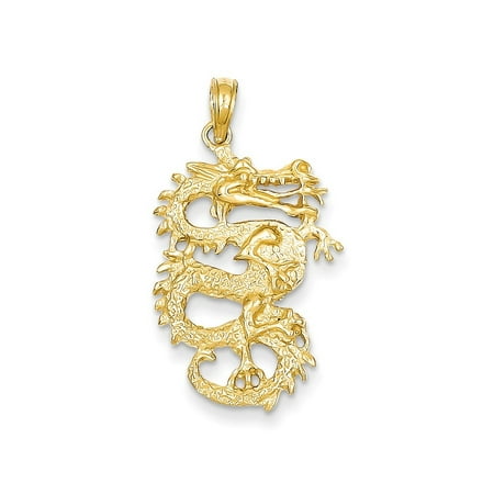- 14k Yellow Gold Solid 3 Dimensional Dragon Pendant Charm Necklace Skull Dagger For Women