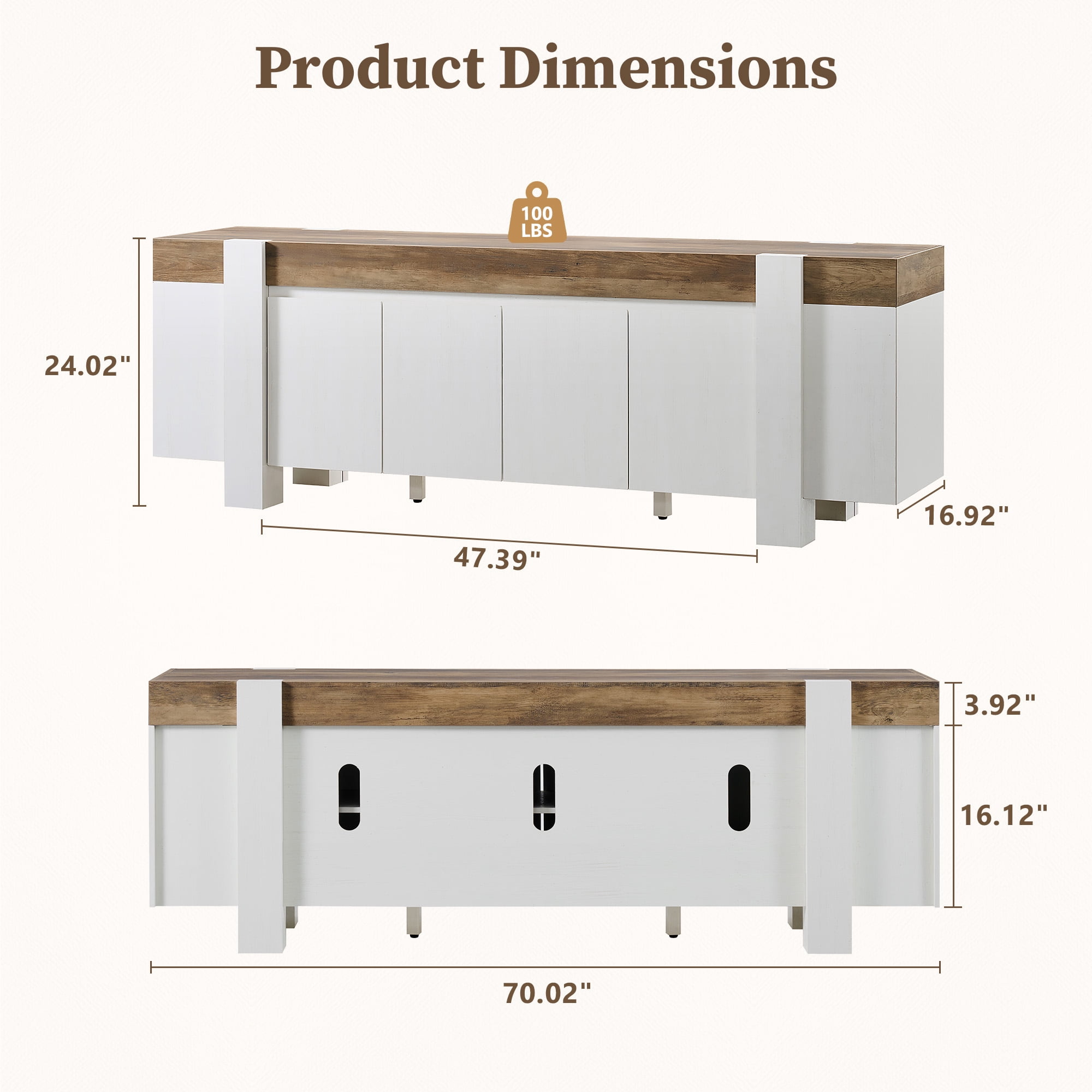 KeyWhat TV Stand for TVs Up to 80", Modern Farmhouse Entertainment Center with Storage Cabinet, Media Console Table for Living Room, Antique White