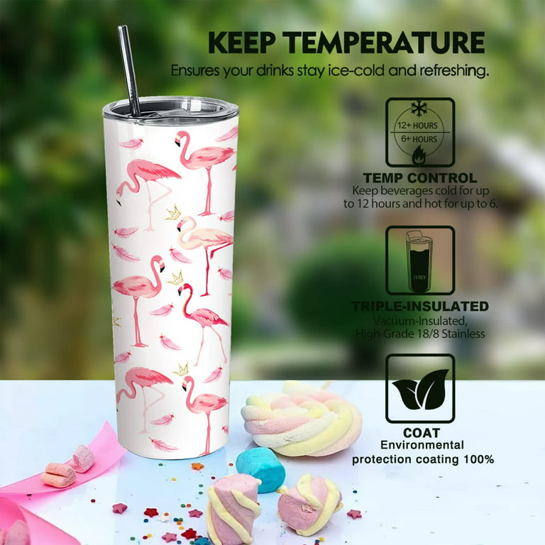 Flamingo Tropical Tumbler 20 oz skinny Stainless Steel coffee Thermos