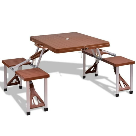 Outdoor Foldable Aluminum Picnic Table with Bench Seats 