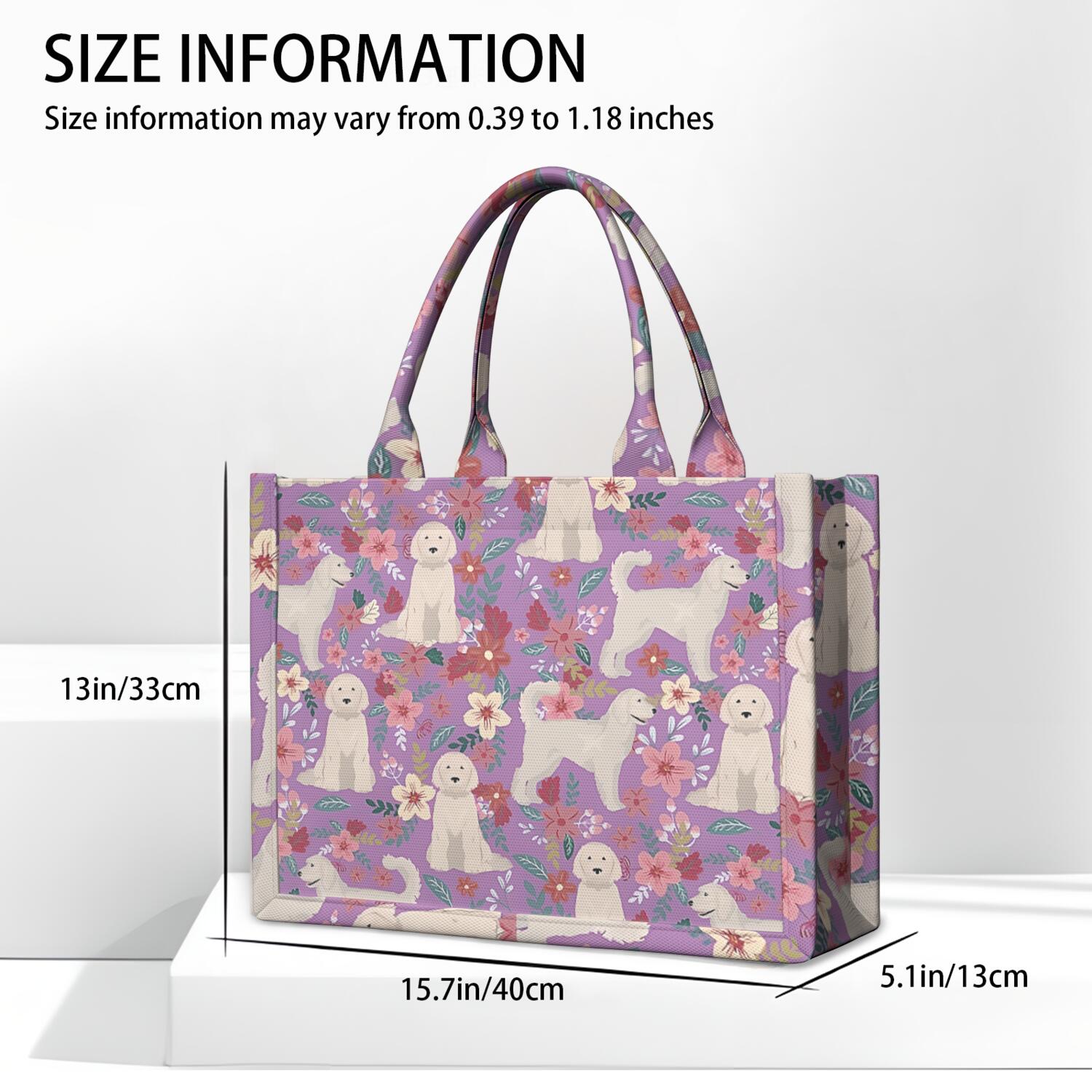 Large Capacity Tote Bag,Goldendoodle Dog and Flower Floral Handbag Fashion Luxury Tote Bag,15.7"x13"x 5.1" Inches,Laptop Compatible