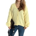 thumbnail image 3 of Cárdigans de Invierno para Mujer, Estilo Cárdigan, con Botones, Abrigos Informales, Oversize, Tejido Grueso de Punto , Larga, Prendas Exteriores Amarillo M, 3 of 8