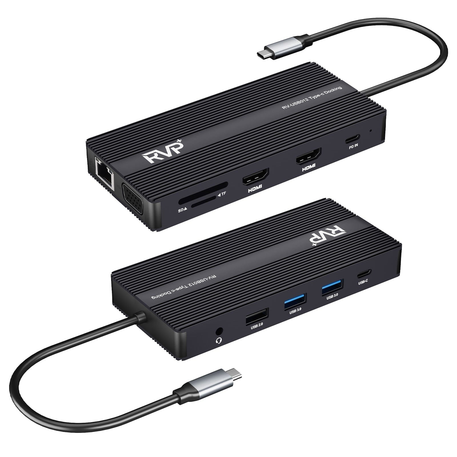 RVP+ Docking Station 3 Monitors, 12-in-1, Tri-Display - 4K HDMI Dual Monitors, 5Gbps USB-C-A Data Transfer, USB 3.0, 100W Laptop-Charging, Gigabit Ethernet, Audio, SD-TF Dongle (RVP-USB012-W)