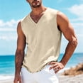 thumbnail image 4 of Mens Big & Tall Linen Tank Tops Plus Size Summer Ripped Shirts for Men Casual Lightweight Sleeveless V Neck Summer Beach Vests S-4X, 4 of 7