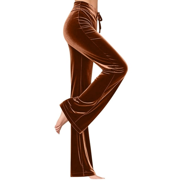 Karight Velvet Pants Women Lounge Comfy Velour Flare Pant Casual Wide Leg High Waisted Drawstring with Pockets