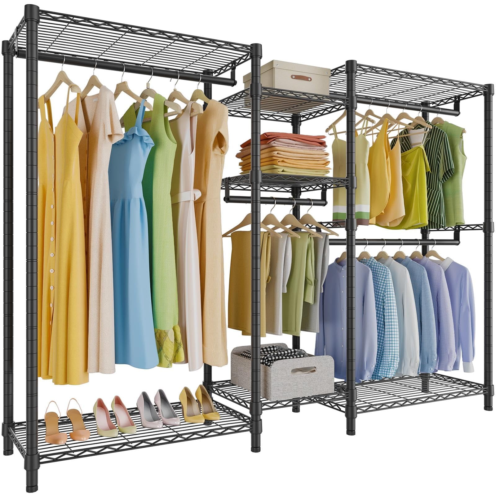 VIPEK V5 - Appendiabiti portatile, resistente, autoportante, con 4 aste e 8 ripiani, regolabile, 175 x 39,9 x 194,1 cm (lunghezza x larghezza x altezza), carico massimo 403,7 kg, nero