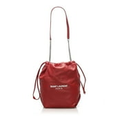 Saint Laurent Teddy Red Lambskin Leather Drawstring Bucket Bag 538447