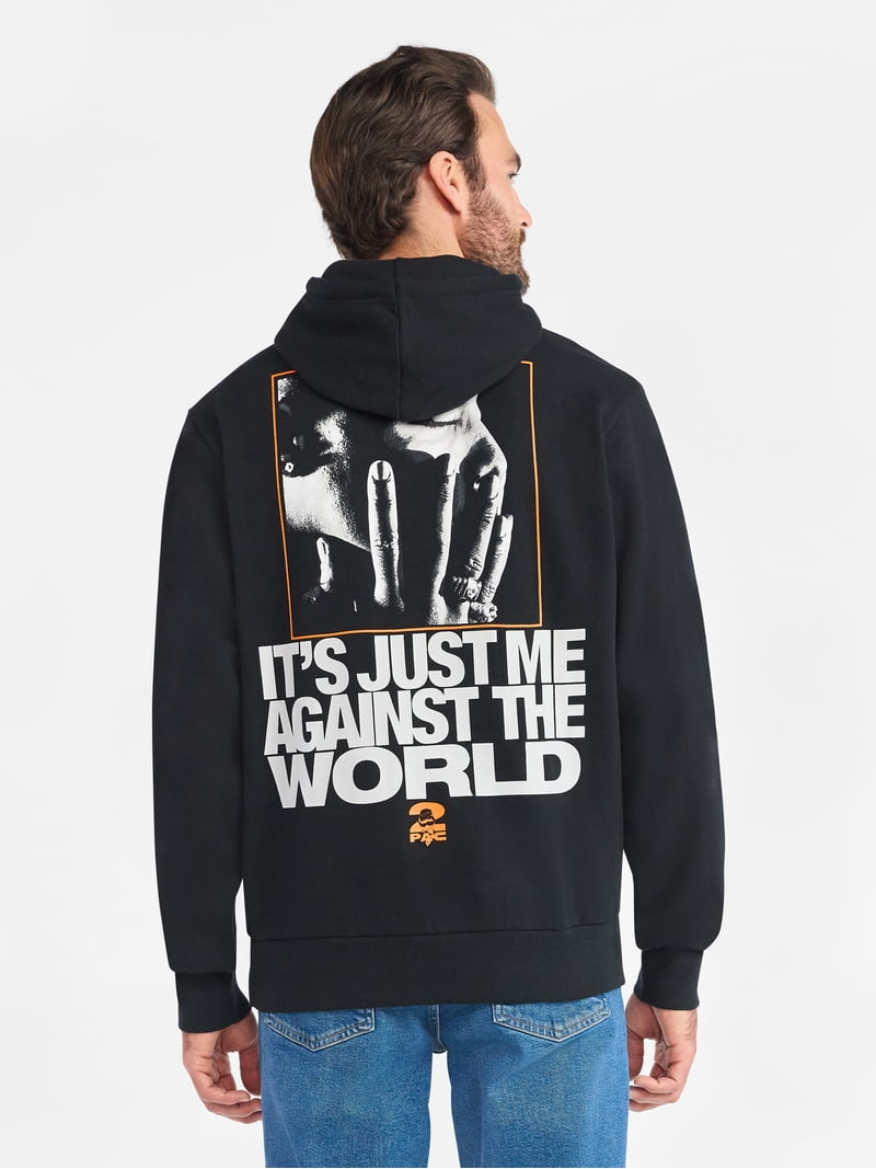 2Pac Men's and Big Men's Front Back Graphic Hoodie with Long