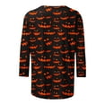 thumbnail image 3 of 3/4 Length Sleeve Tops for Women Halloween Pumpkin Ghost Printed Crew Neck Graphic Tee Cotton Holiday Tshirts (XL, Orange), 3 of 5