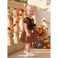 thumbnail image 6 of RUINIXCW Toddler Baby Girl Halloween Dress Outfit Little Baby Girl Summer Fall Plaid Dress Funny Ghost Pumpkin Bows Casual Short Sleeve A Line Dress, 6 of 9
