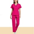 thumbnail image 3 of Bovxnpu Fall Winter Outfits for Women, Women 2 Piece Set Nurse Uniform Short Sleeve V Neck Set Comfortable Workwear, 3 of 4
