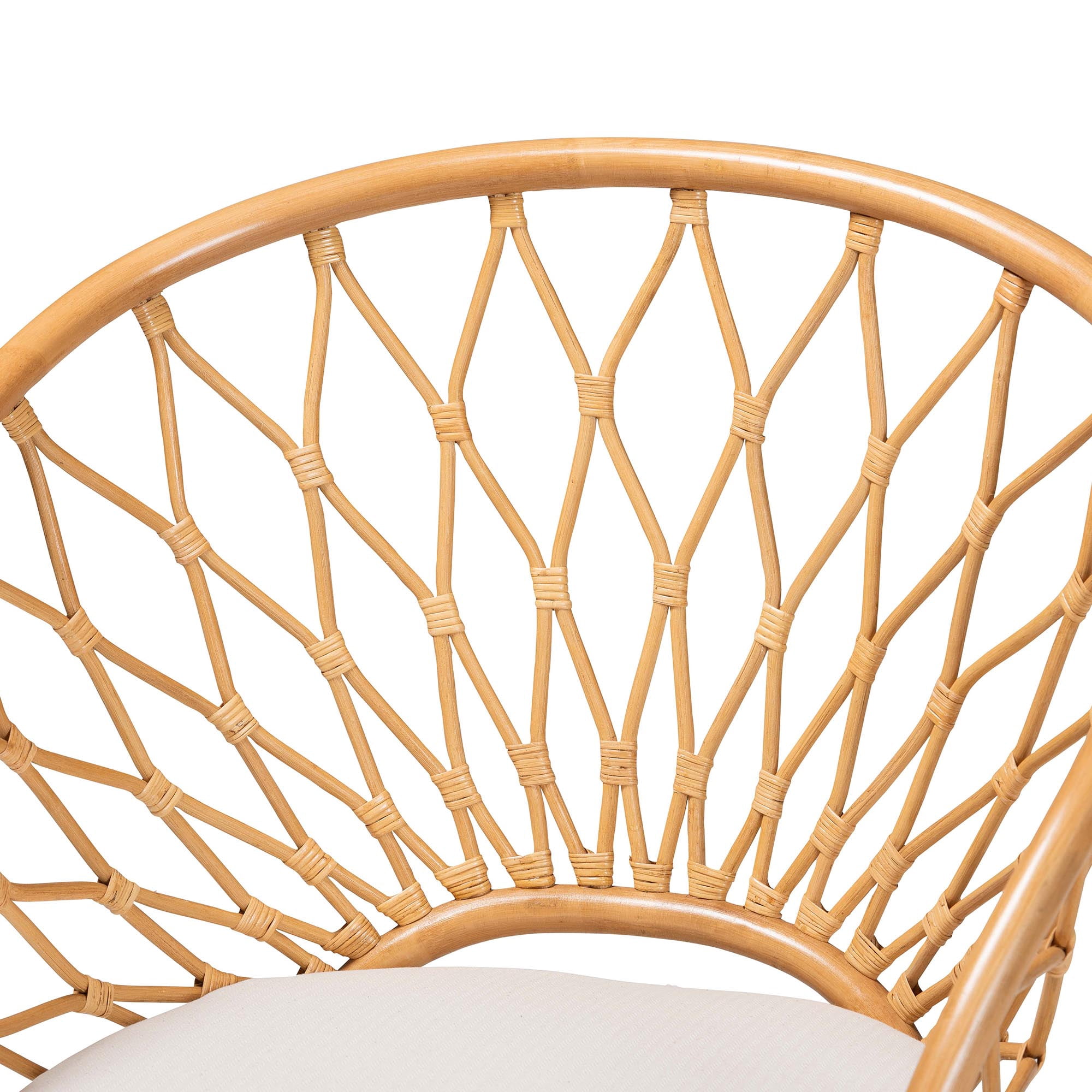 bali & pari Emmeline Bohemian Natural Rattan Fabric Foam Removable Cushions Accent Chair, Honey