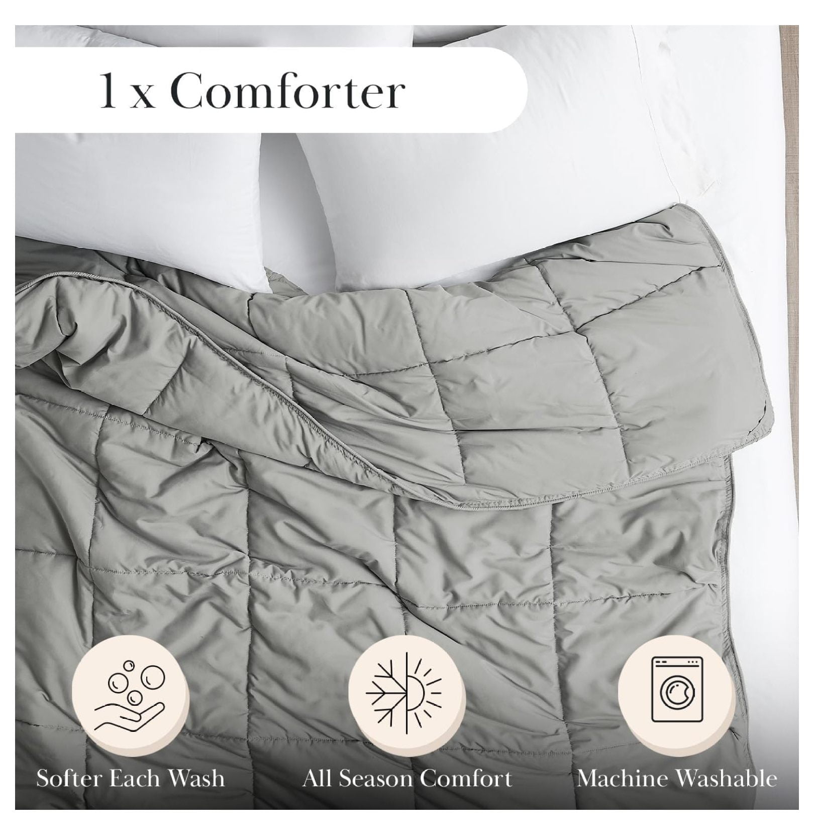 California/King Size Comforter, Pet Hair Resistant Bedding Comforters, Easy Care Oversized Down-Alternative Grey Comforters, Cal/King, Steel Grey