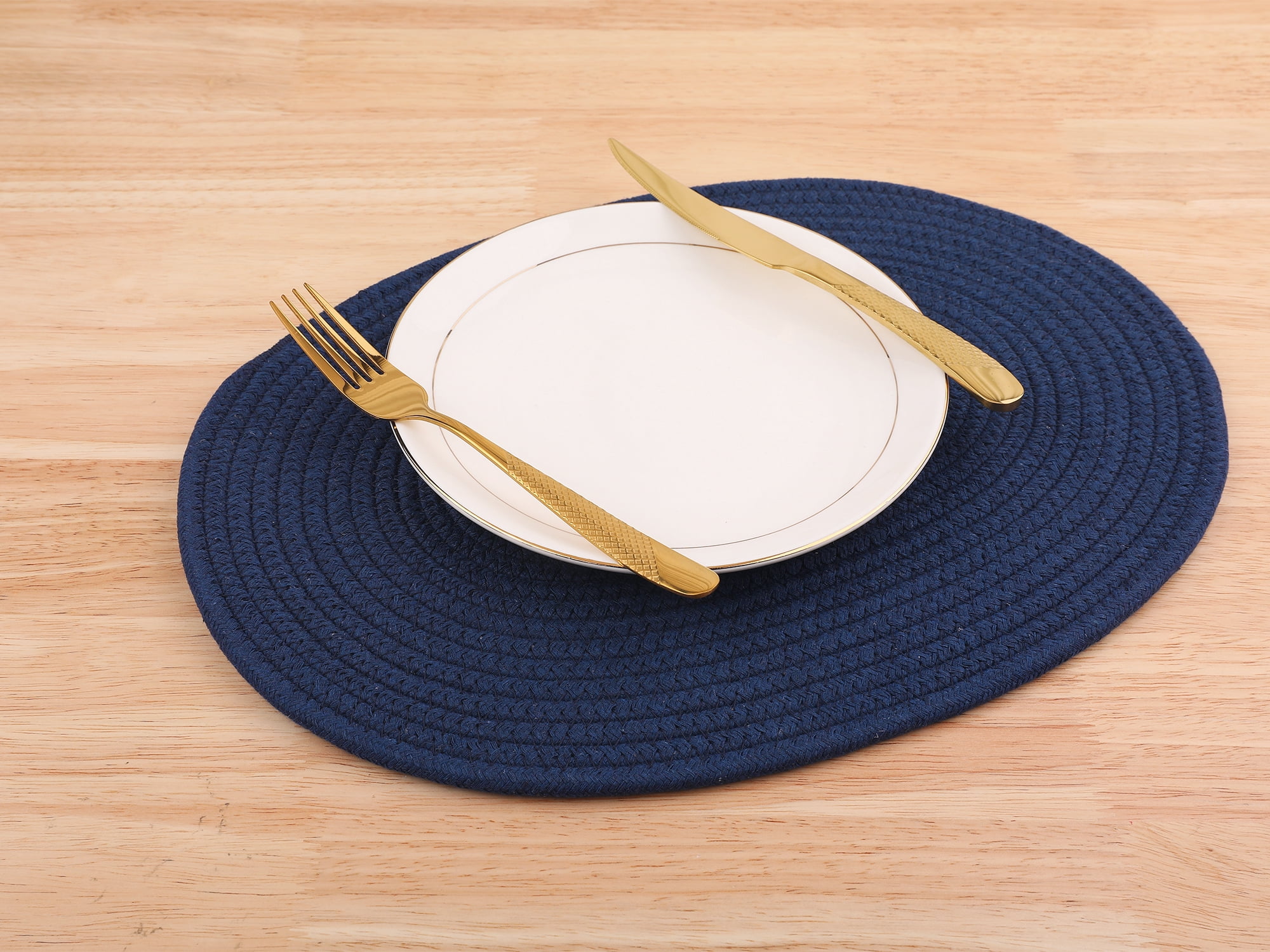 Unique Bargains Set of 4 Cotton Rope Placemats for Dining Table Decor Table Mat Navy Blue