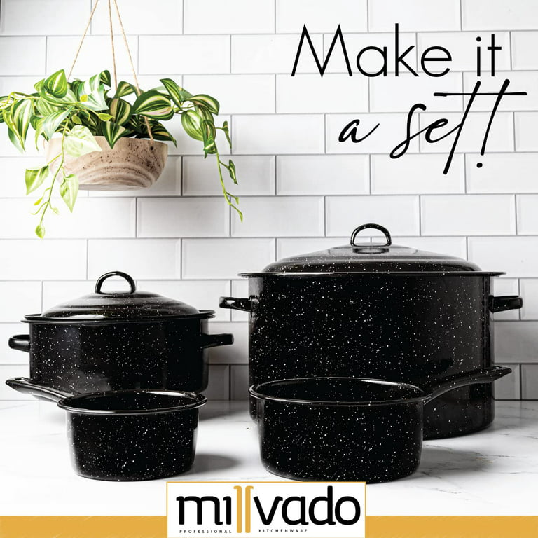 Millvado Granite 1 Quart Saucepan: Naturally Nonstick Sauce Pots - Speckled Enamel Cookware - Small Sauce Pan for Cooking and Boiling - Granite