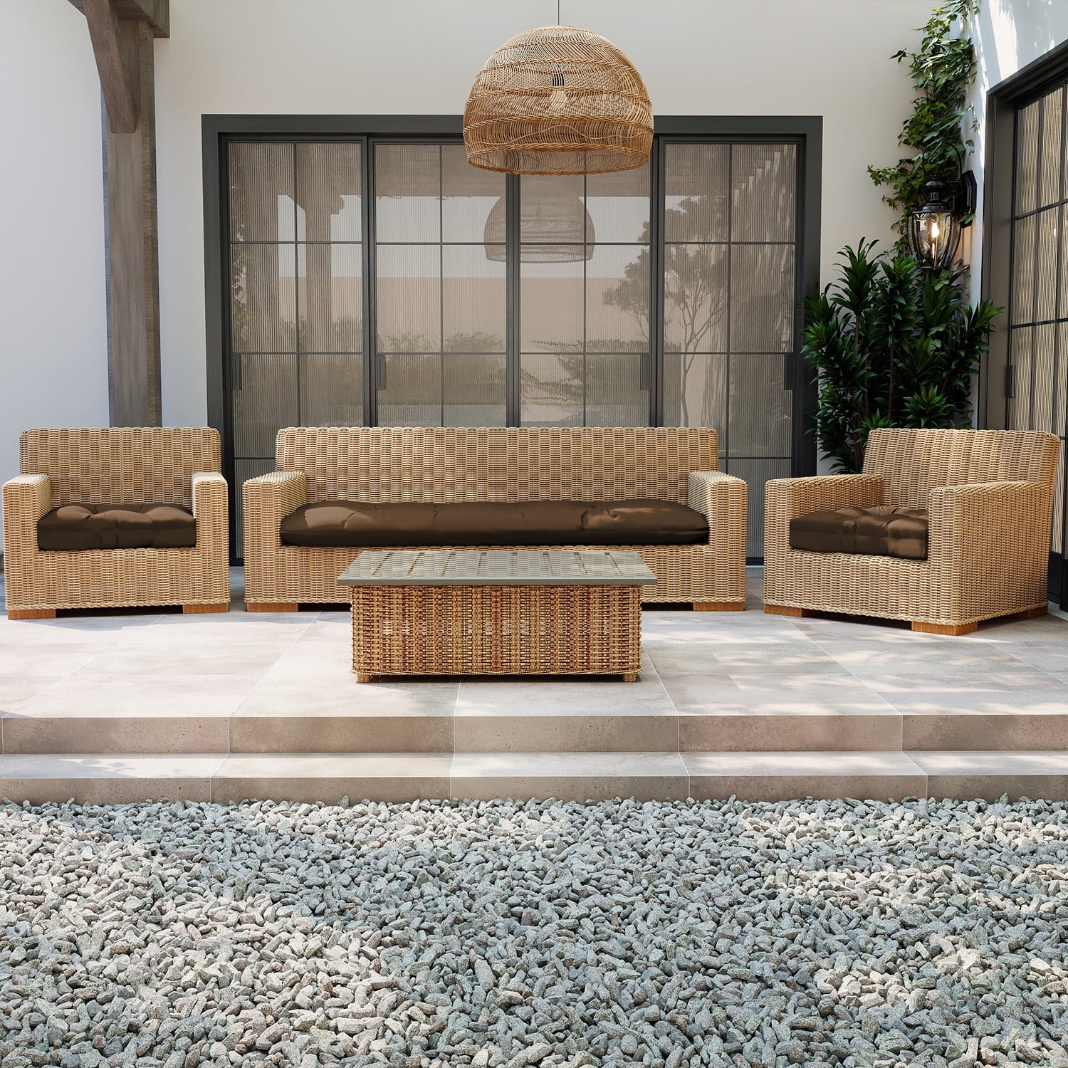 Tufted Wicker U-Shape Cushions Set of 2 ,Water and Fade-Resistant Performance Fabric , Outdoor Seat Cushions for Patio Furniture,22” x 22”(2 count)