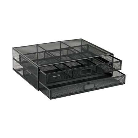 Mind Reader - Monitor Stand, Ventilated Laptop Riser, Storage Drawer, Office, Metal Mesh, 15.75"L x 11.75"W x 4.5"H - Black