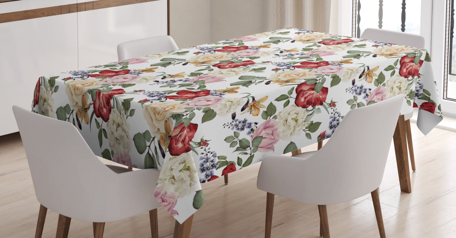 Pattern with Flowers Simple Classic Art Springtime Garden Cheerful Rectangular Table Cover for Dining Room Kitchen Decor Magenta Fuchsia White 60 X 90 Ambesonne Cartoon Tablecloth