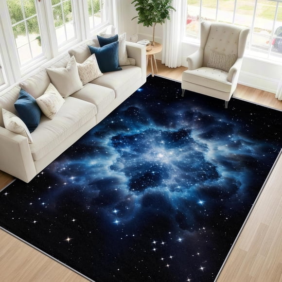 Galaxy Space Area Rugs, Cosmic Nebula Starry Carpet, Washable Non Slip Low Pile Soft Rug for Living Room Bedroom Decor Mat 5x7ft