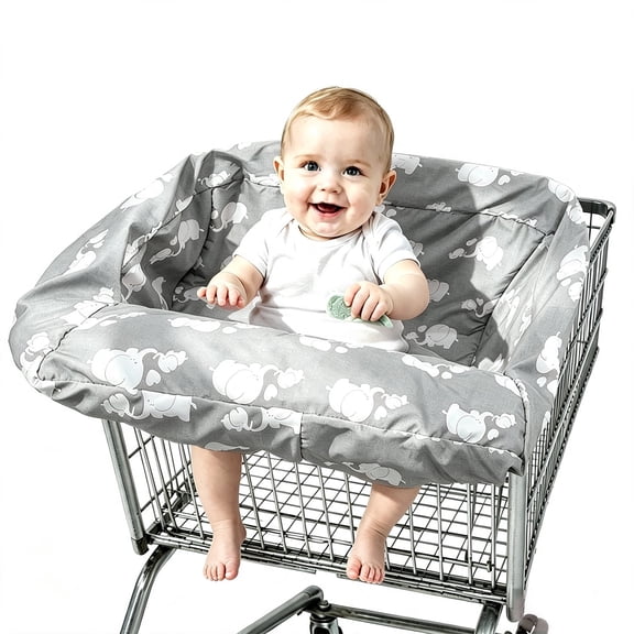 Pozico Universal Shopping Cart & High Chair Cover, Elephant Pattern, Soft Protective Seat Liner with Built-in Storage Bag for Infant Toddler, 1 Pack
