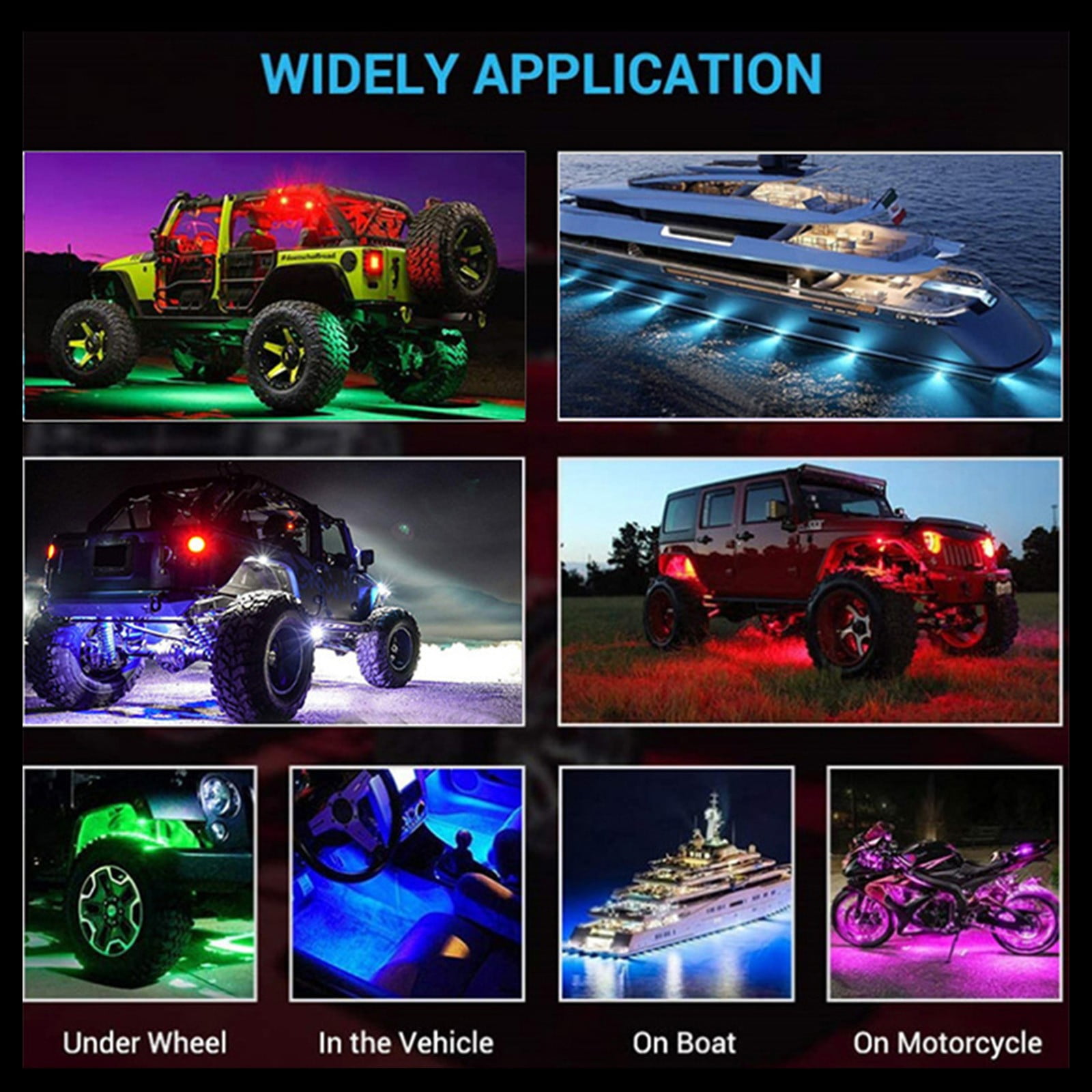 Ohmyroo RGB LED Rock Lights 6 Pods Bluetooth App Control Underglow Chassis Light Kit Black